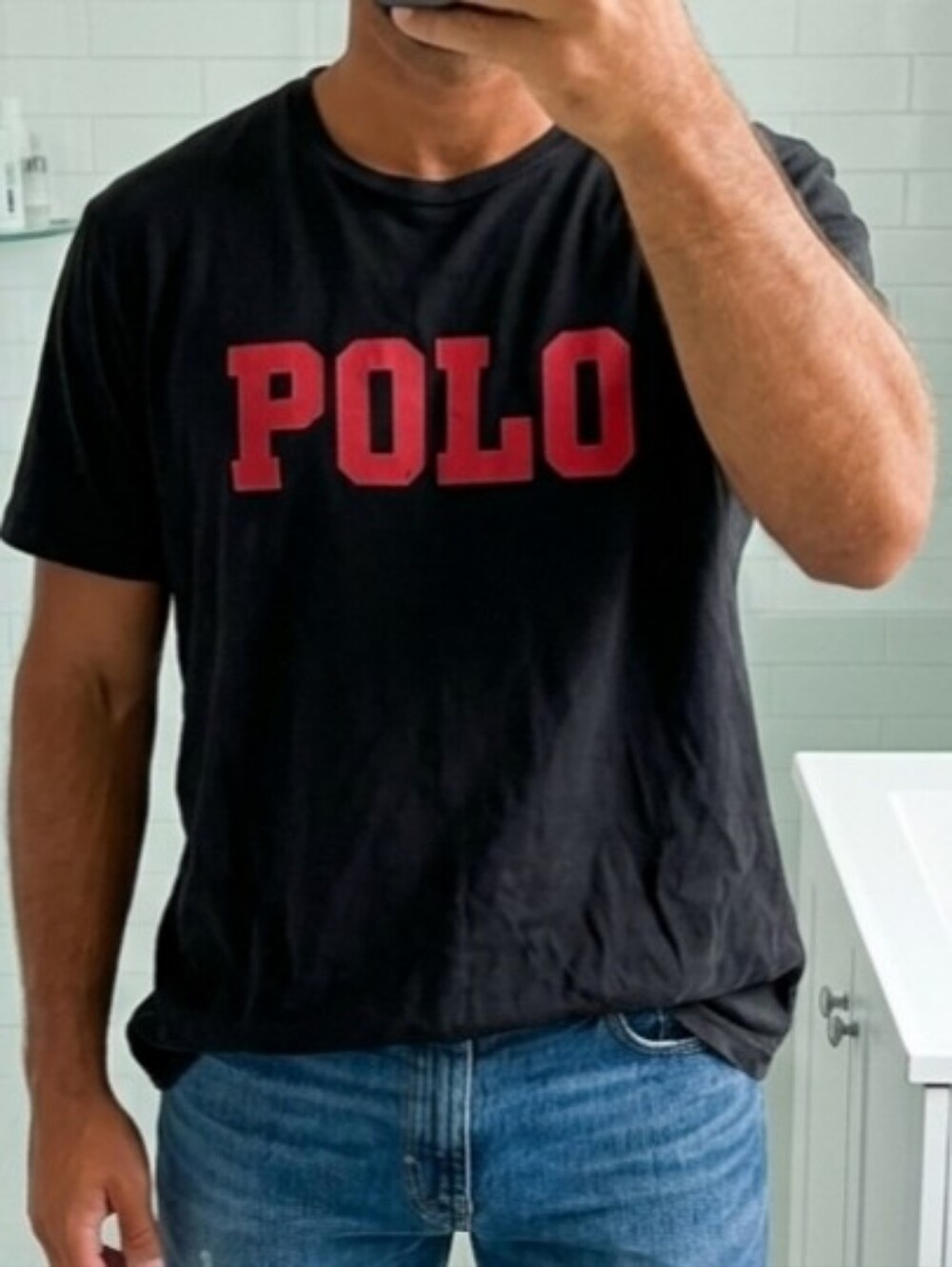Vintage 100% Cotton Ralph Lauren Polo Graphic Tee Shirt Mens Large Black